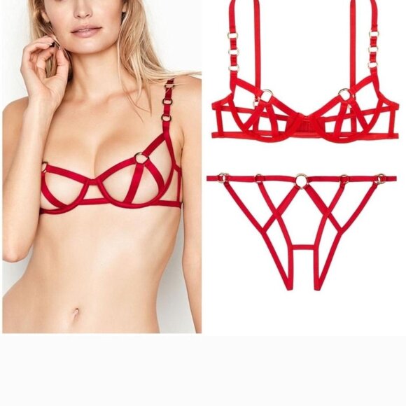 Victoria's Secret Red Lingerie Red Bra Panties XS 32 B - Picture 1 of 11